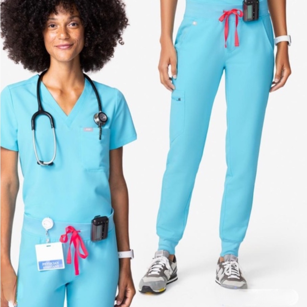 Figs scrubs SET Neon Blue SMALL Catarina top Zamora jogger pants